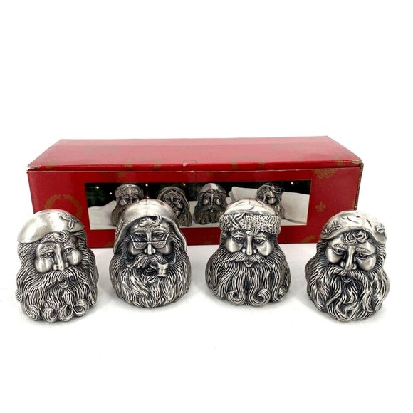 Home for the Holidays Other - Vintage Santa Claus Metal Napkin Rings Set Of 4 1995 Silver In Original Box 2.5"